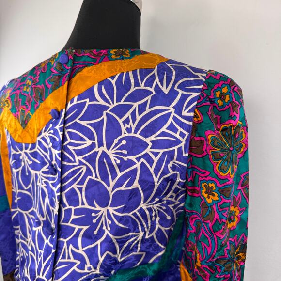 Vintage Anne Crimmins For Umi Collections Multi Blouse Silk Back Button Size 4 - Picture 4 of 6